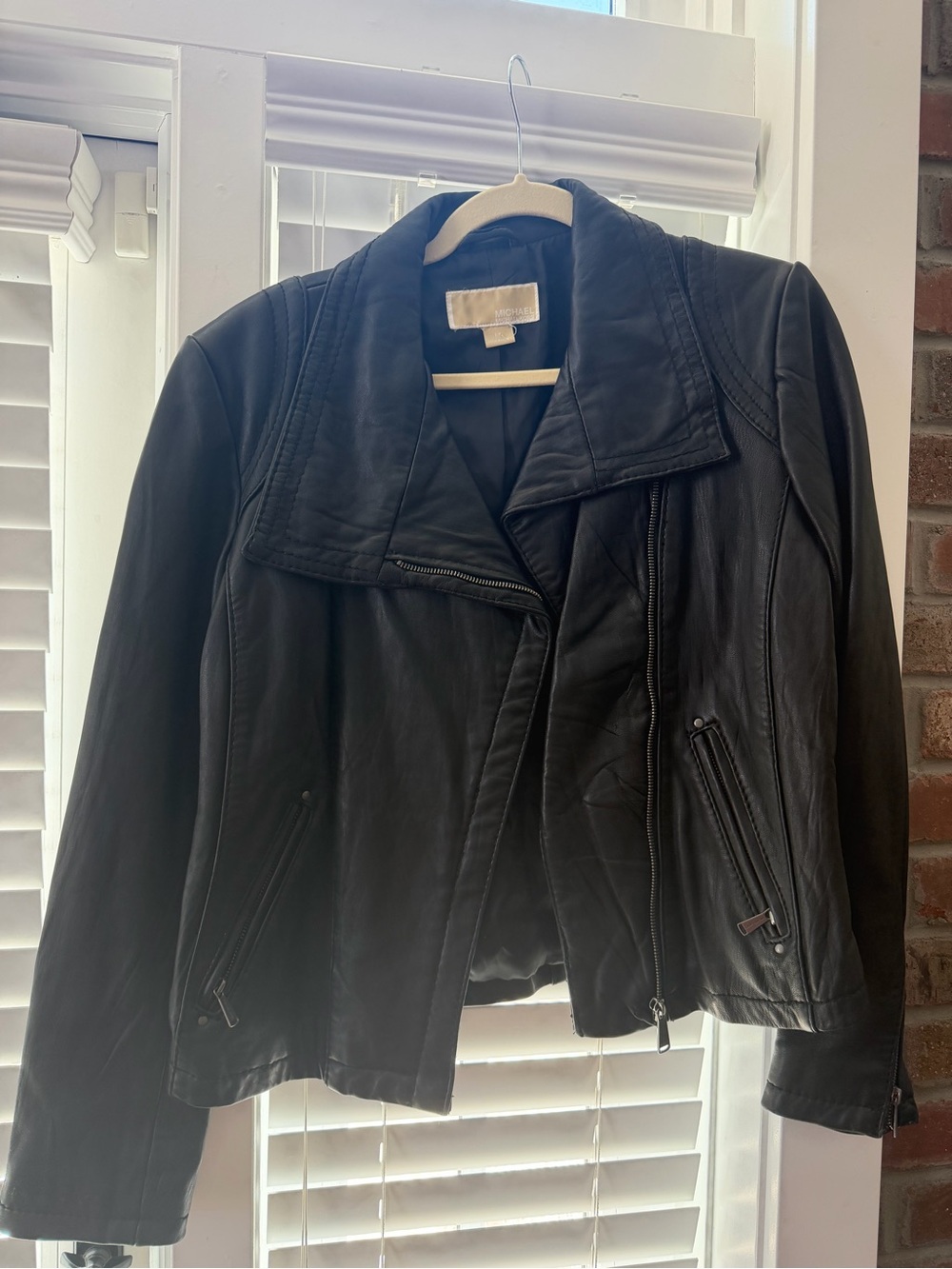 Michael Kors Women’s Black Leather Moto Jacket - Classic Asymmetrical Zip